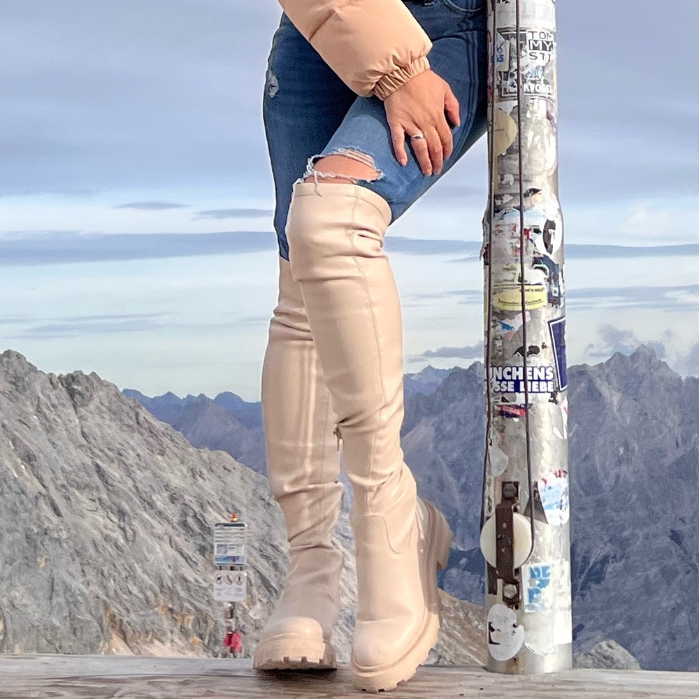 Over the knee beige Chelsea boots